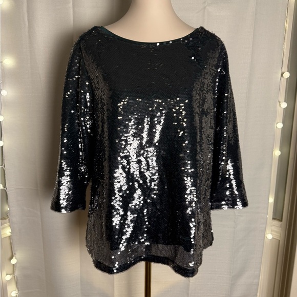 Stacy London Green Sequin Oversized Blouse - Picture 1 of 9